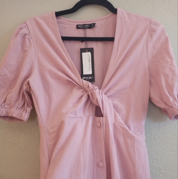 Nasty Gal Pastel Lavender Twist Front Casual Bohemian Cut Out Button Down Maxi - Picture 3 of 7